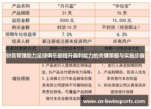 财务管理助力足球俱乐部提升盈利能力的关键策略与实施步骤